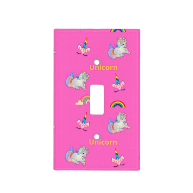 Unicorn pattern on pink light switch cover (Front)