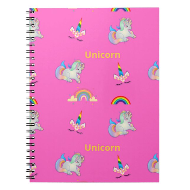 Unicorn pattern on pink notebook (Front)