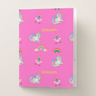 Unicorn pattern on pink pocket folder