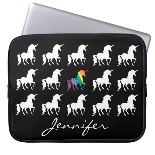 Unicorn Pattern Personalized Black White Girls Laptop Sleeve