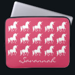 Unicorn Pattern Personalized Pink Silhouette Girls Laptop Sleeve<br><div class="desc">Unicorn Pattern Personalized Pink Silhouette Girls Neoprene Laptop Sleeve. A pretty pattern of white unicorn silhouettes on bright pink background. Customize to change background color to another color. Personalize this custom laptop case with name in beautiful script font underneath the unicorns. Pretty unicorn themed electronic accessories for kids, tweens and...</div>