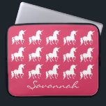 Unicorn Pattern Personalized Pink Silhouette Girls Laptop Sleeve<br><div class="desc">Unicorn Pattern Personalized Pink Silhouette Girls Neoprene Laptop Sleeve. A pretty pattern of white unicorn silhouettes on bright pink background. Customize to change background color to another color. Personalize this custom laptop case with name in beautiful script font underneath the unicorns. Pretty unicorn themed electronic accessories for kids, tweens and...</div>