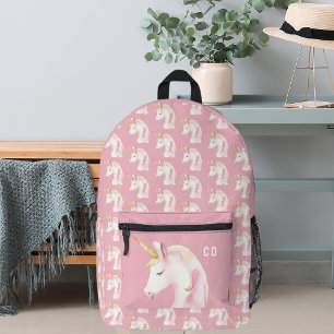 Unicorn pattern pink cute initials printed backpack