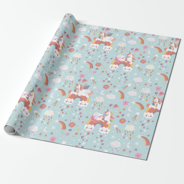 Unicorn Pattern Wrapping Paper (Unrolled)