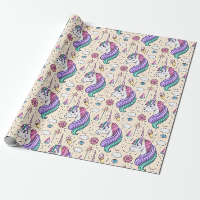 Unicorn Pattern Wrapping Paper (Unrolled)