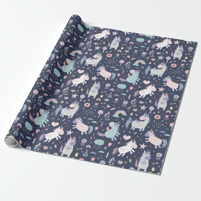 Unicorn Pattern Wrapping Paper (Unrolled)