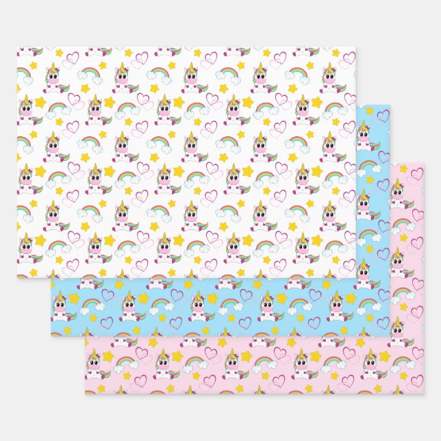 Unicorn pattern wrapping paper sheets (Set)