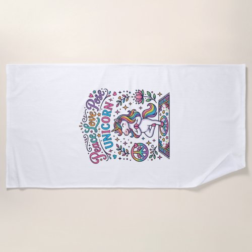 Unicorn Peace Love Pose Unicorn White Background S Beach Towel