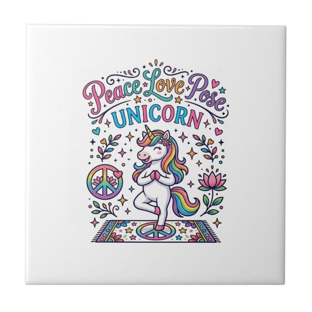 Unicorn Peace Love Pose Unicorn White Background S Ceramic Tile (Front)