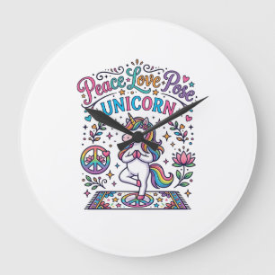 Unicorn Peace Love Pose Unicorn White Background S Large Clock
