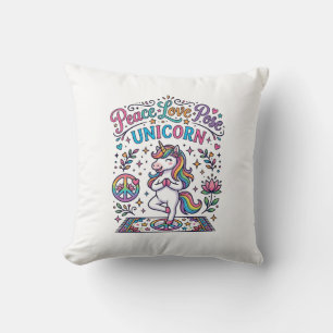 Unicorn Peace Love Pose Unicorn White Background S Throw Pillow
