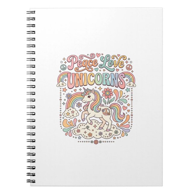 Unicorn Peace Love Unicorns Adorable Vector Design Notebook (Front)