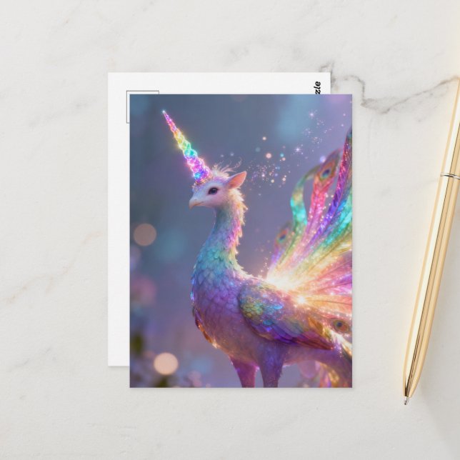 unicorn peacock hybrid  postcard (Front/Back In Situ)