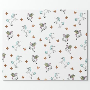 Unicorn Pegasus And Butterflies Wrapping Paper by PugWiggles at Zazzle