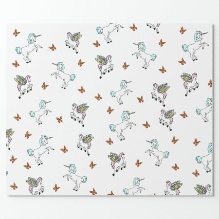 Unicorn Pegasus And Butterflies Wrapping Paper