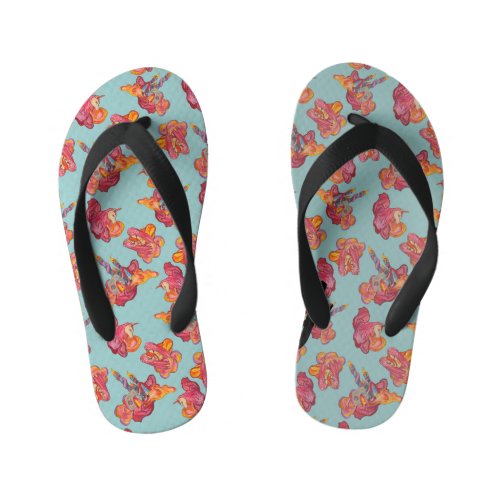 Unicorn Pegasus and Castles in the clouds Kids Flip Flops