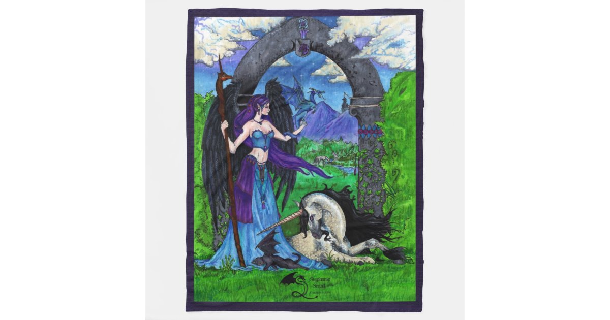 Unicorn Pegasus Angel Winged Girl Wings Flying Cat Fleece Blanket Zazzle Com
