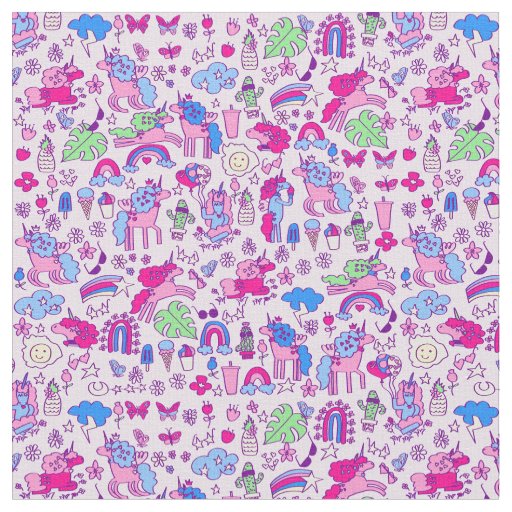 unicorn pegasus horse rainbow doodle fabric