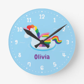 Unicorn Pegasus Rainbow Pool Float Kids Room Decor Round Clock