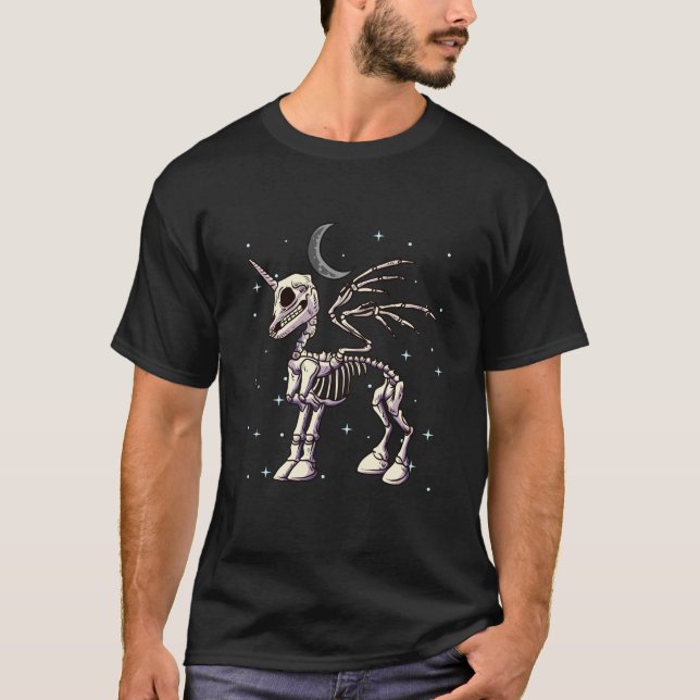 Unicorn Pegasus Skeleton Halloween Moon Stars T-Shirt (Front)