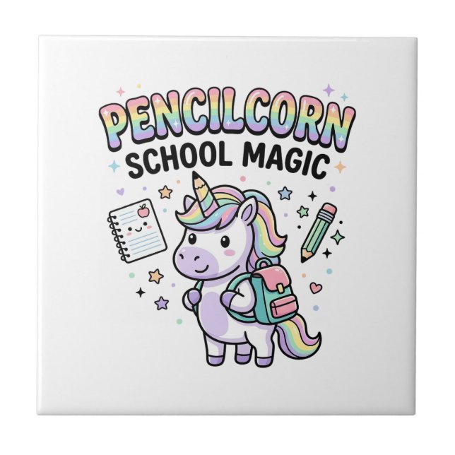 Unicorn Pencilcorn School Magic Charming Merch Des Ceramic Tile (Front)