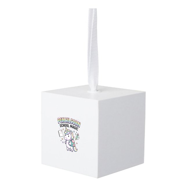 Unicorn Pencilcorn School Magic Charming Merch Des Cube Ornament (Back Angled)