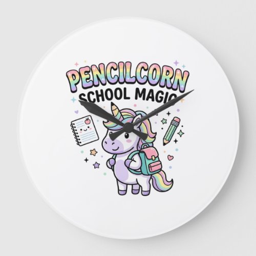 Unicorn Pencilcorn School Magic Charming Merch Des Large Clock