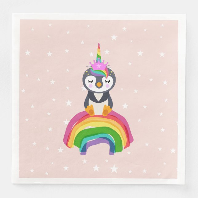 Unicorn penguin paper dinner napkins (Front)