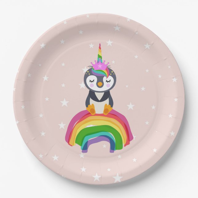 Unicorn penguin paper plates (Front)