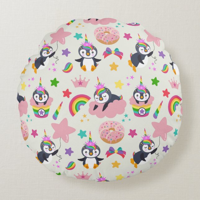 Unicorn Penguin Round Pillow (Front)