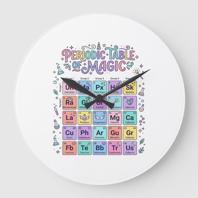 Unicorn Periodic Table of Magic Trendy Cute Gift D Large Clock (Front)