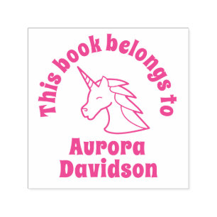 Unicorn personalize girls name kids library stamp