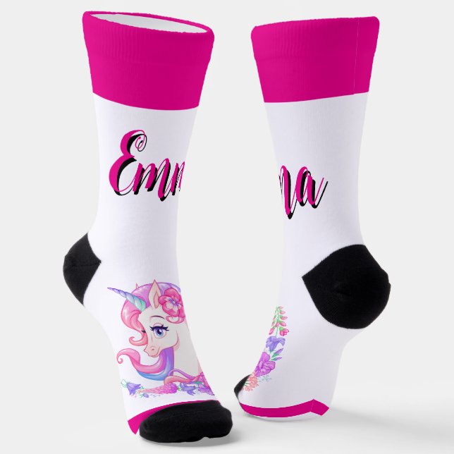 unicorn & personalize your name Crew Socks (Angled)