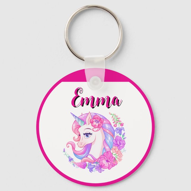 unicorn & personalize your name  keychain (Front)