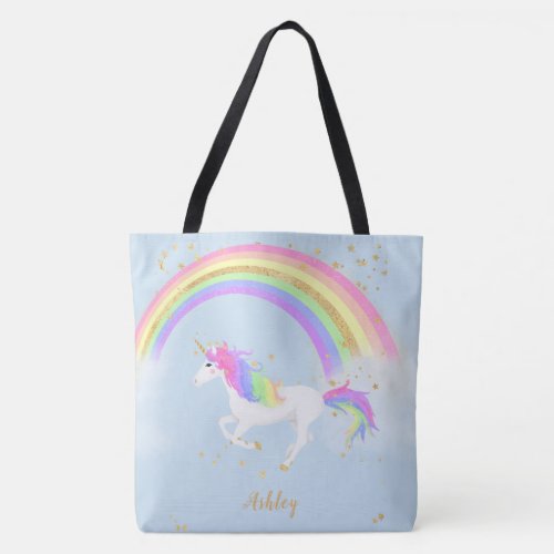 Unicorn Personalized Bag  Gold Rainbow