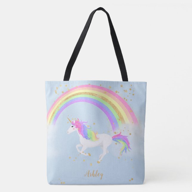 Unicorn Personalized Bag | Gold Rainbow (Front)