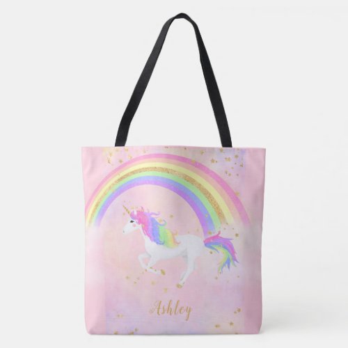Unicorn Personalized Bag  Pink Gold Rainbow