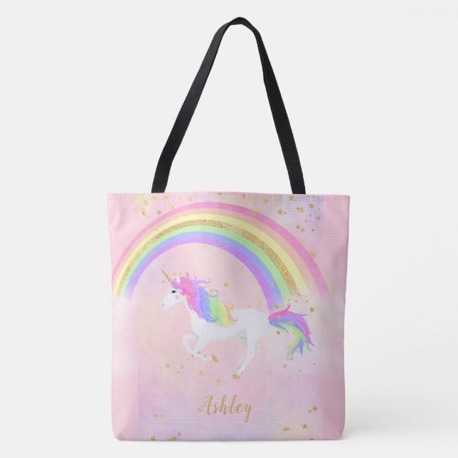 Unicorn Personalized Bag | Pink Gold Rainbow (Front)