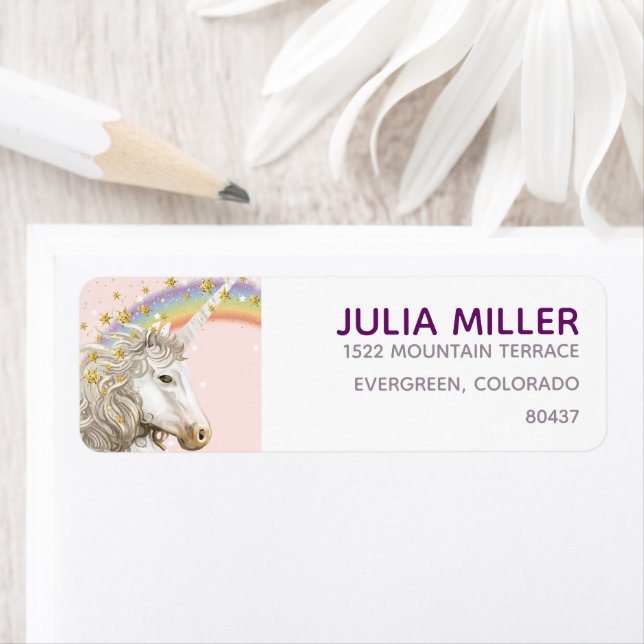 Unicorn Personalized Birthday Address Label (Insitu)