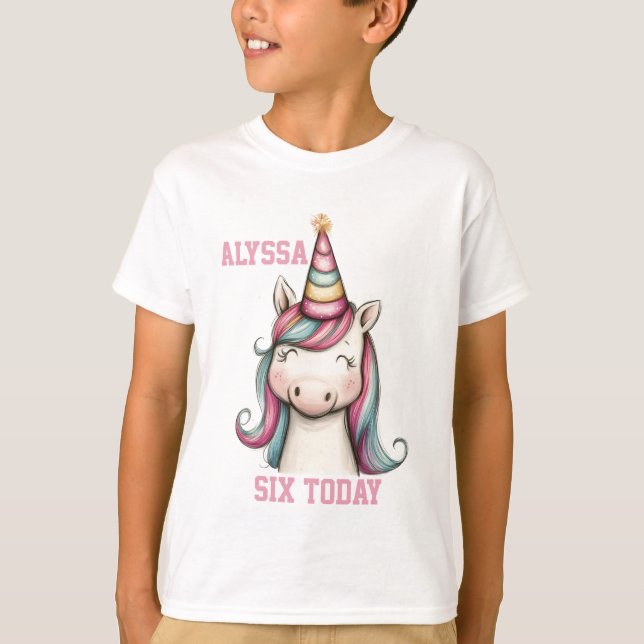 Unicorn personalized birthday girl t-shirt (Front)