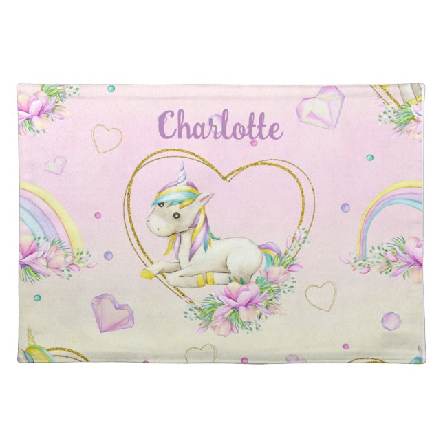Unicorn Personalized     Cloth Placemat (Front)