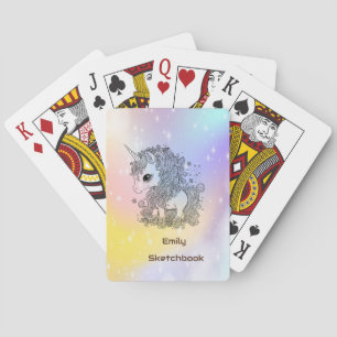 Unicorn personalized for kids sketchbook drawing poker cards