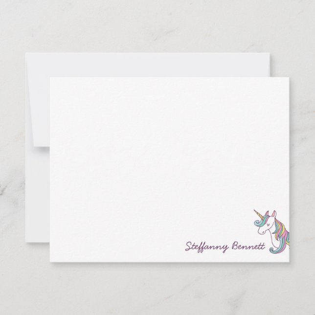 Unicorn Personalized Girl Stationery Note Card (Front)