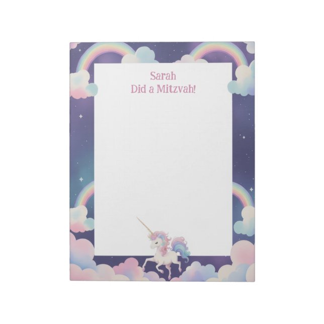 Unicorn Personalized Mitzvah Note pad (Rotated)