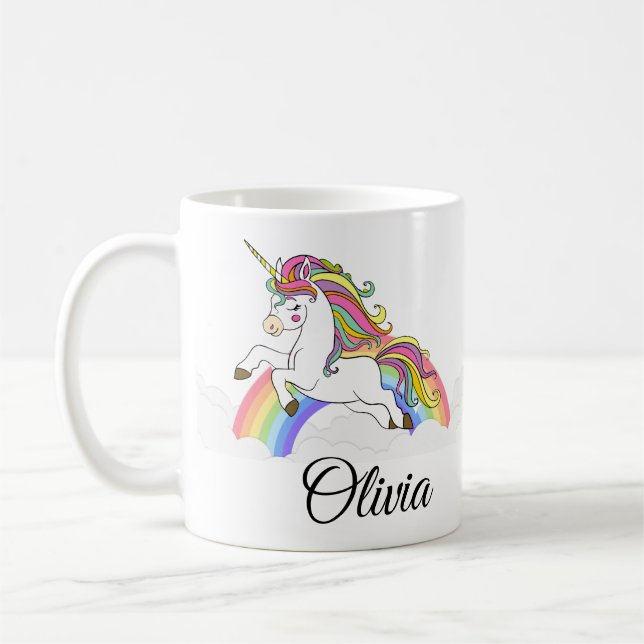 Unicorn Personalized Name Cute Coffee Coffee Mug (Left)