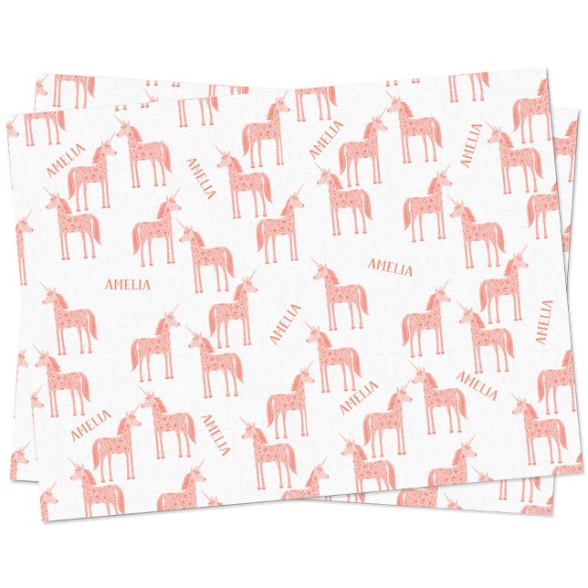 Unicorn Personalized Name Pink Tissue Paper (Personalized custom name pink unicorn pattern tissue paper)