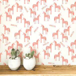 Unicorn Personalized Name Pink Wallpaper