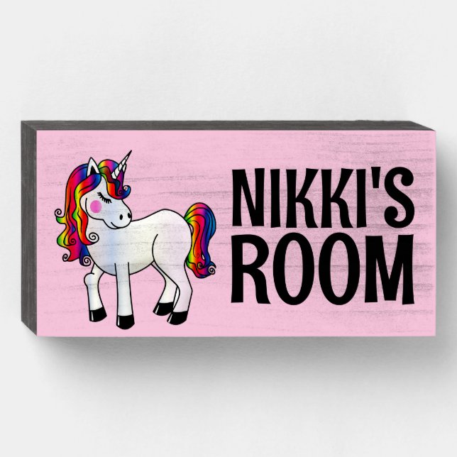UNICORN PERSONALIZED NAME PINK Wood Sign (Front Horizontal)