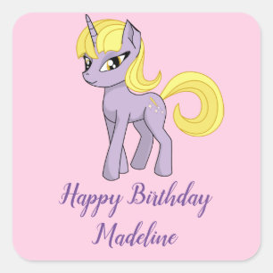 Unicorn Personalized Pink Birthday Napkins Girl Square Sticker