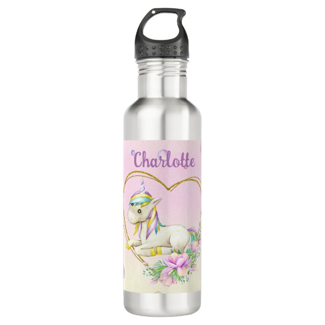 Unicorn Personalized  Stainless Steel Water Bottle (Front)